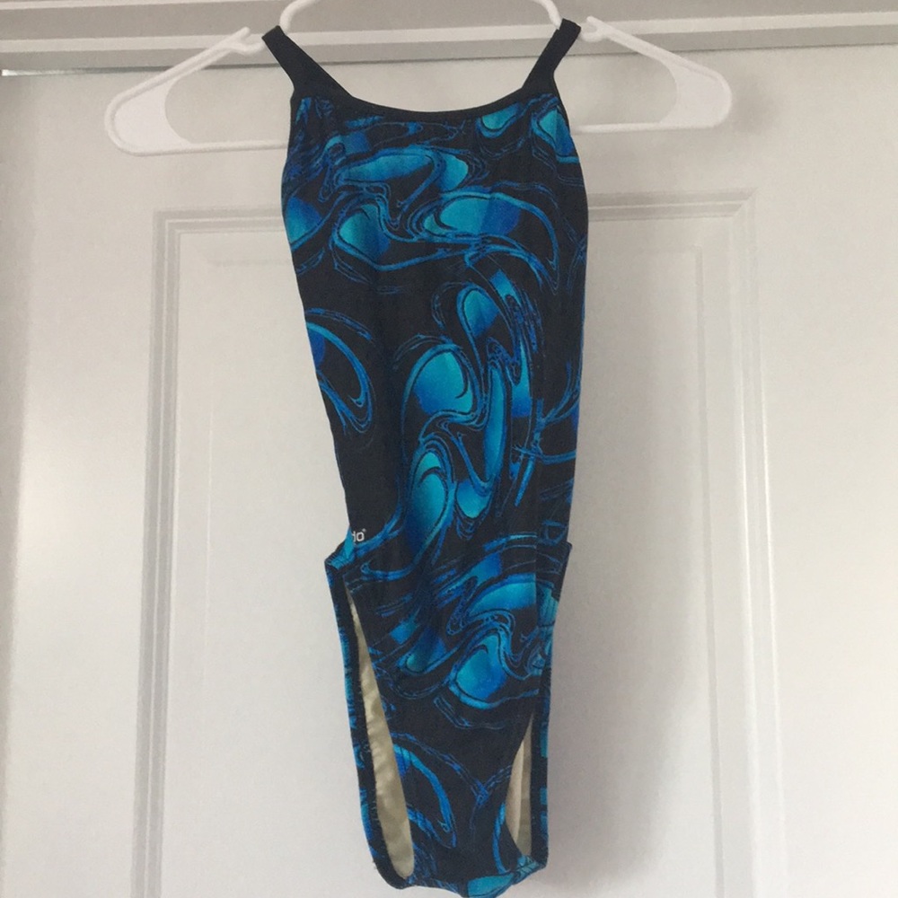 blue and black speedo one piece bathing suit